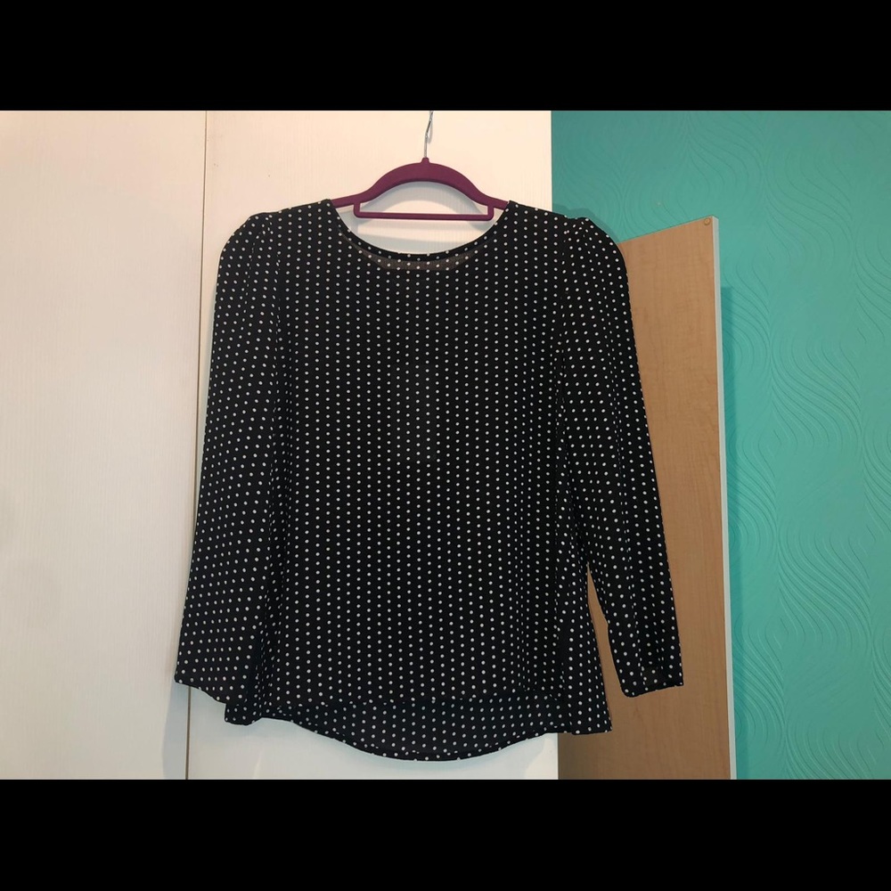 black and white polka dot blouse